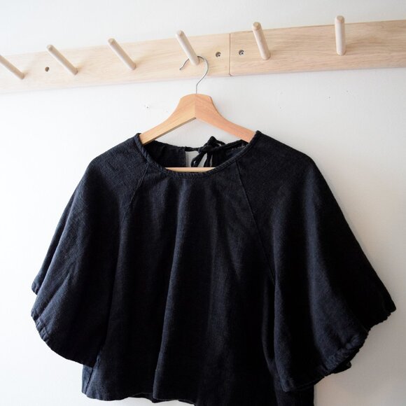 Black cropped linen blend blouse - Picture 2 of 6